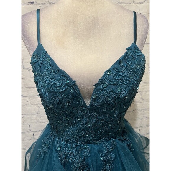 Teal Tulle Prom Dress Gown Formal Dance Event Size 4 - Picture 2 of 12